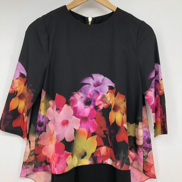 Ted Baker Cadie Cascading Black Pink Floral Layered  Tunic Dress Size 0 (XS) - Picture 7 of 16